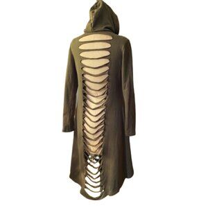 Olive long cut out distressed back long hoodie sweatshirt jacket